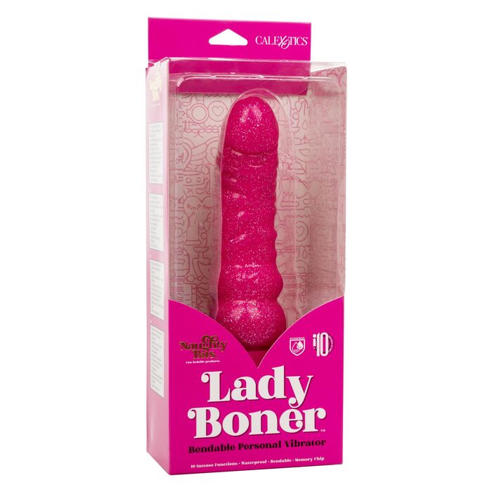 Vibrator flexibil cu sclipici Lady Boner CalExotics roz, detaliu varf