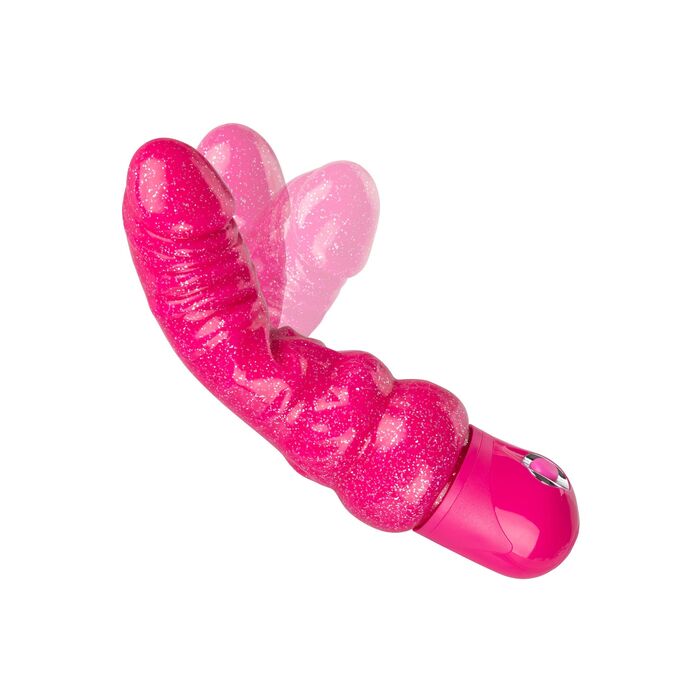 Vibrator flexibil cu sclipici Lady Boner CalExotics roz, vedere de sus