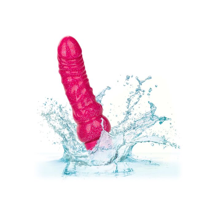 Vibrator flexibil cu sclipici Lady Boner CalExotics roz, vedere completa