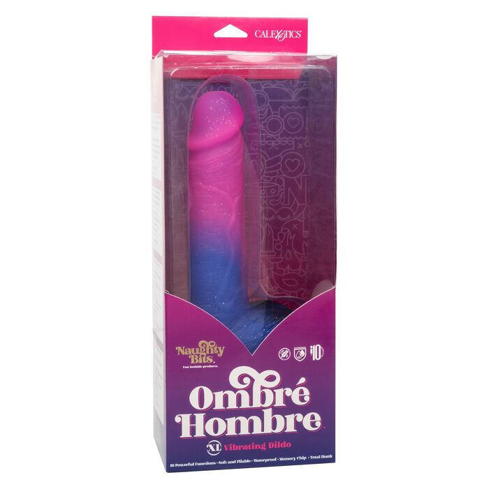 Dildo vibrator realist Ombre Hombre CalExotics roz-albastru, cutie originala Naughty Bits