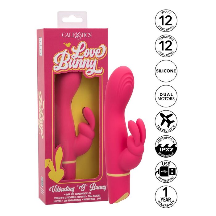 Vibrator rabbit cu doua motoare Love Bunny CalExotics roz, vedere laterala