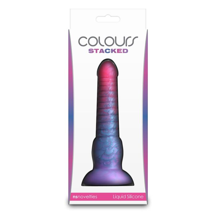 Dildo striat cu ventuza NS Novelties Colours Stacked albastru, cutie