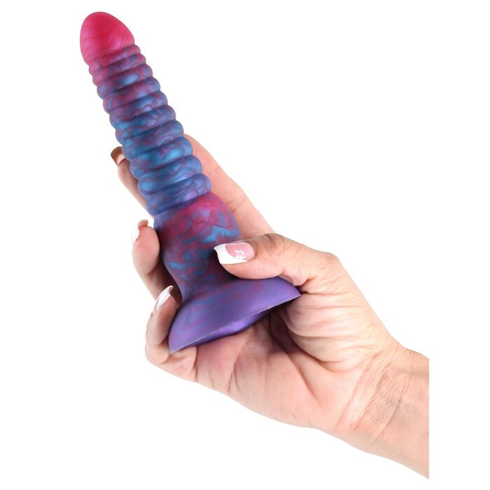 Dildo striat cu ventuza NS Novelties Colours Stacked albastru, detaliu ventuza baza