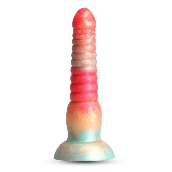 Dildo striat cu ventuza NS Novelties Colours Stacked rosu, vedere din fata