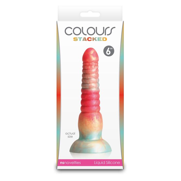 Dildo Striat cu Ventuza NS Novelties Colours Stacked, Rosu cutie