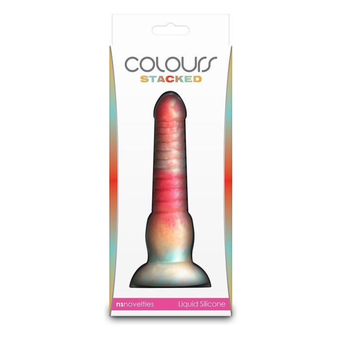 Dildo Striat cu Ventuza NS Novelties Colours Stacked, Rosu cutia