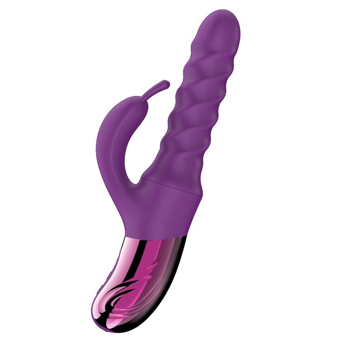 Vibrator rabbit cu rotatie si impingere Swirl She.E.O mov, detaliu tija striata