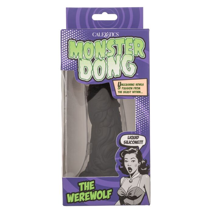 Dildo fantezie lup The Werewolf Dong CalExotics negru, detaliu cap de lup sculptat