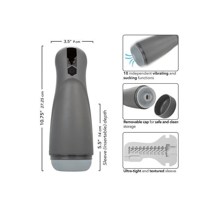 Masturbator automat cu vibratie si suctiune Milk Master CalExotics negru, vedere laterala