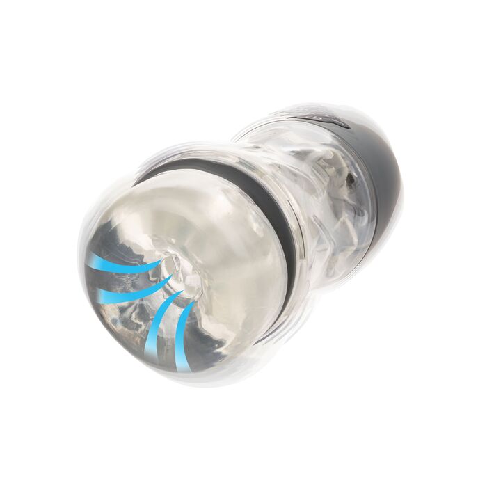 Masturbator automat transparent cu vibratie si suctiune Extreme Milker CalExotics, detaliu manson textuat