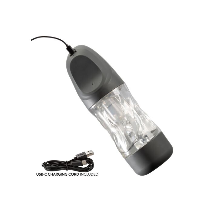 Masturbator automat transparent cu vibratie si suctiune Extreme Milker CalExotics, detaliu capac depozitare