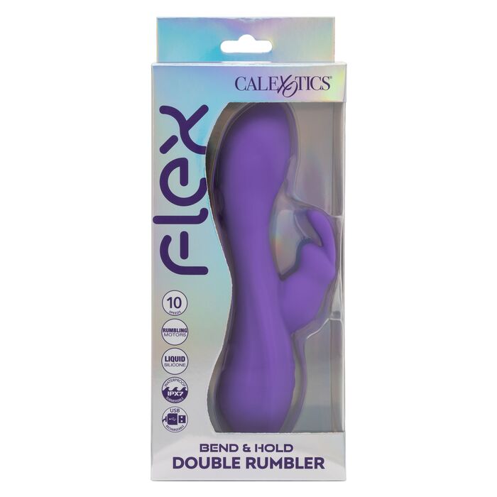 Vibrator rabbit flexibil Bend and Hold Double Rumbler CalExotics mov, detaliu tija curbata