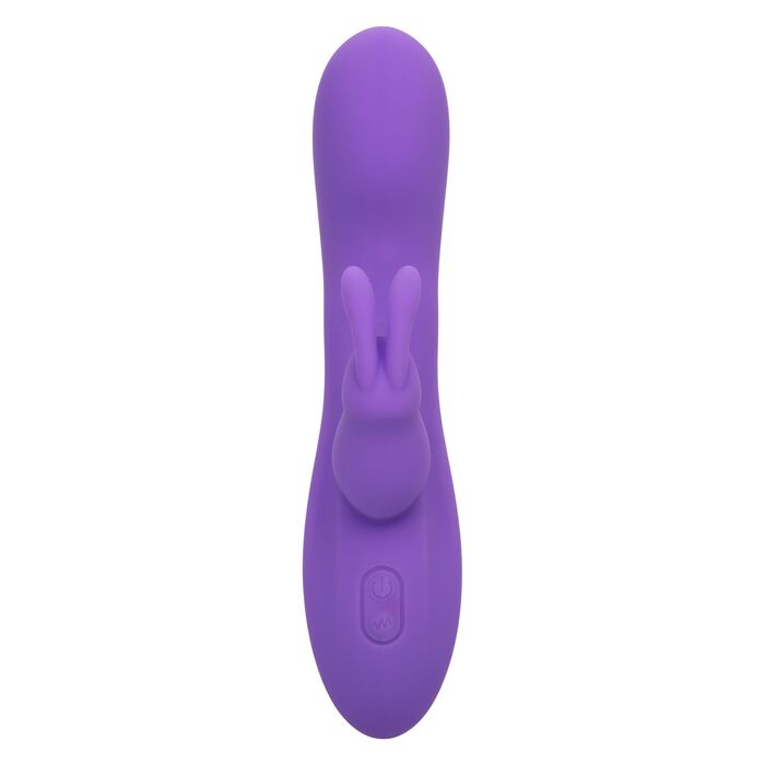 Vibrator rabbit flexibil Bend and Hold Double Rumbler CalExotics mov, detaliu ureche de iepuras
