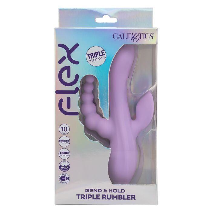 Vibrator triplu flexibil Bend and Hold Rumbler CalExotics mov, detaliu tija curbata