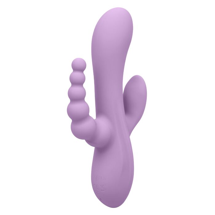 Vibrator triplu flexibil Bend and Hold Rumbler CalExotics mov, detaliu bratul cu bile anale