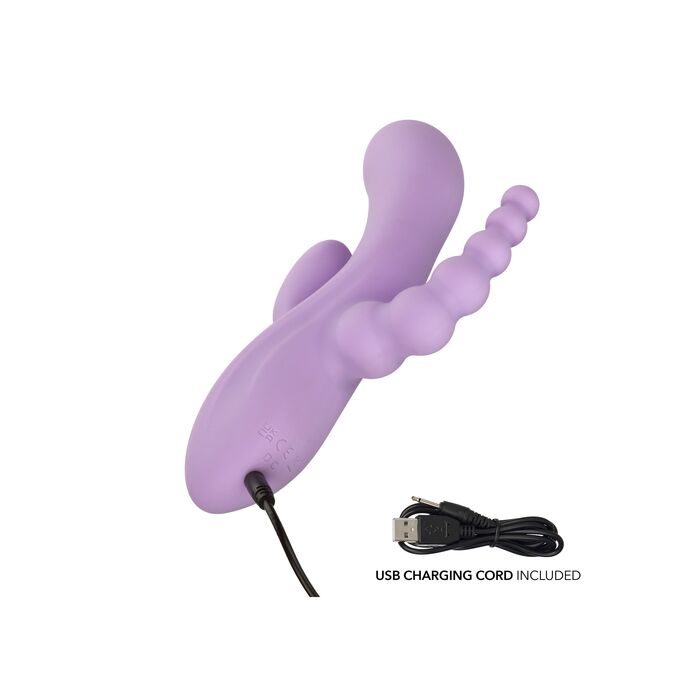 Vibrator triplu flexibil Bend and Hold Rumbler CalExotics mov, vedere laterala