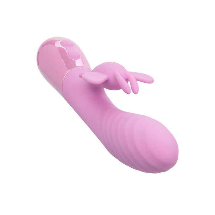 Vibrator dublu cu fluture Aura Dual Flutter CalExotics roz, vedere laterala