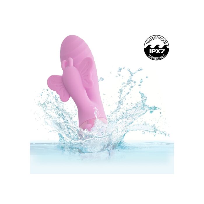 Vibrator dublu cu fluture Aura Dual Flutter CalExotics roz, vedere de sus