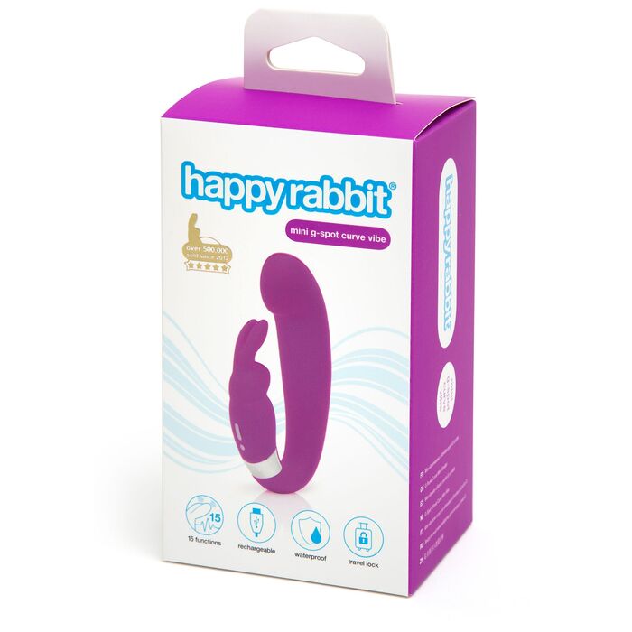 Vibrator Mini G-Spot Happy Rabbit Curve, Violet, 15 Vibratii cutia