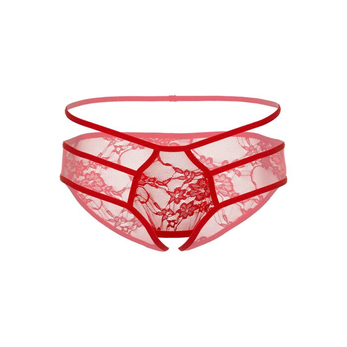 Chilot crotchless cu benzi si dantela Jade Daring Intimates rosu, vedere completa