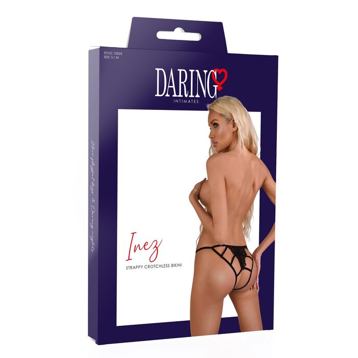 Chilot crotchless cu dantela si string Inez Daring Intimates negru, vedere completa