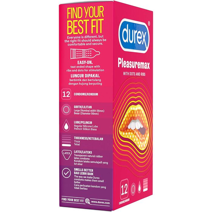Prezervative Durex Pleasuremax cu striatii si puncte, 12 buc cutie laterala