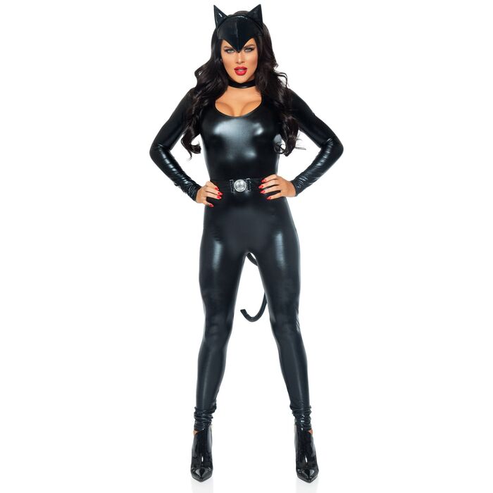 Costumatie Pisica Catsuit cu Coada, Centura si Urechi Leg Avenue, Negru