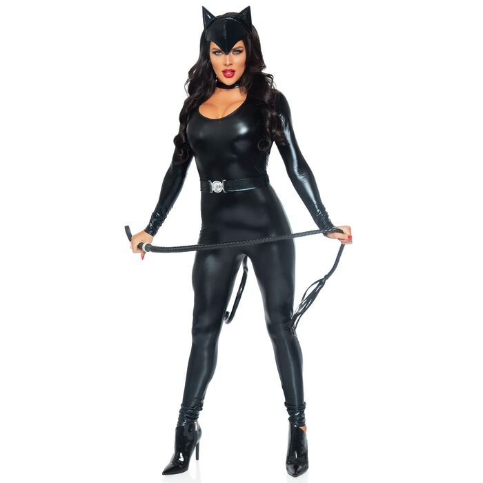 Costumatie Pisica Catsuit cu Coada, Centura si Urechi Leg Avenue, Negru
