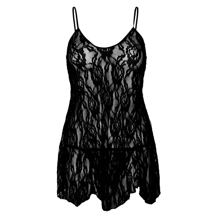 Camasa de noapte Leg Avenue din dantela neagra, asezata plat