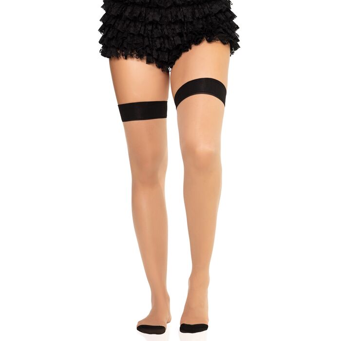 Ciorapi hold-up nude cu cusatura neagra si fundita Leg Avenue, detaliu banda elastica