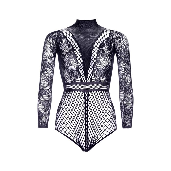 Body fishnet cu dantela Leg Avenue negru, intins, fara model