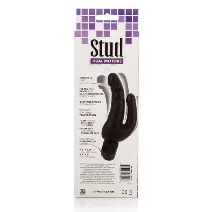 Vibrator Negru Dublu Bendie Stud Over & Under - spate cutie