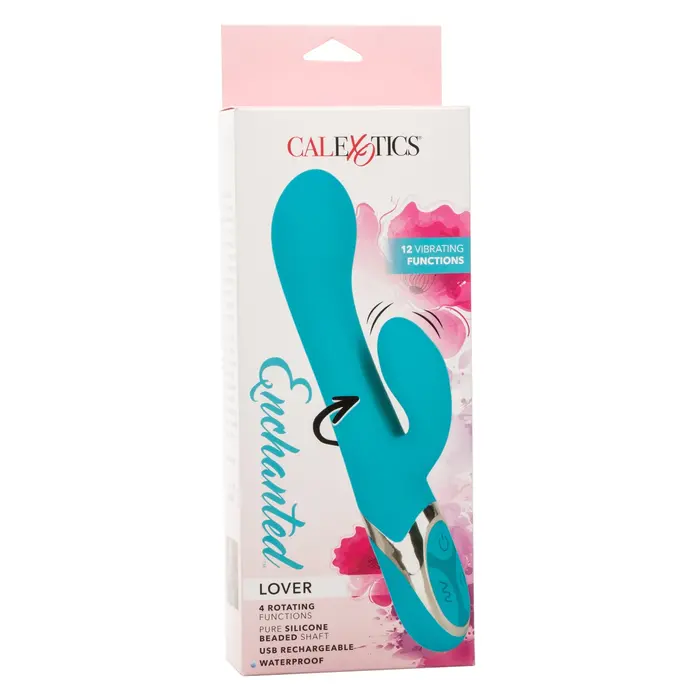 Vibrator Rabbit CalExotics Enchanted Lover, Turcoaz, 12 Vibratii, 4 Rotatii cutie