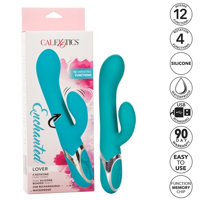 Vibrator Rabbit CalExotics Enchanted Lover, Turcoaz, 12 Vibratii, 4 Rotatii