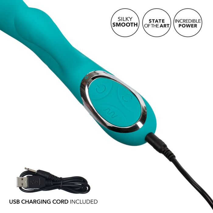 Vibrator Rabbit CalExotics Enchanted Lover, Turcoaz, 12 Vibratii, 4 Rotatii incarcare USB