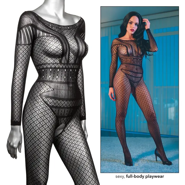 Body Dres Integral din Plasa cu Model Geometric Scandal CalExotics poza