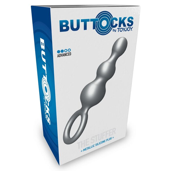 Bile Anale din Silicon cu Finisaj Metalizat The Stuffer ToyJoy, Gri cutia