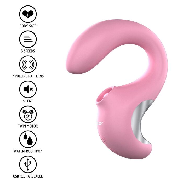 Vibrator clitoridian Twist ToyJoy roz, detaliu forma C cu suctiune