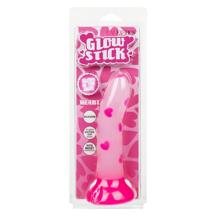 Dildo cu ventuza Glow Stick Heart CalExotics fosforescent, detaliu varf curbat