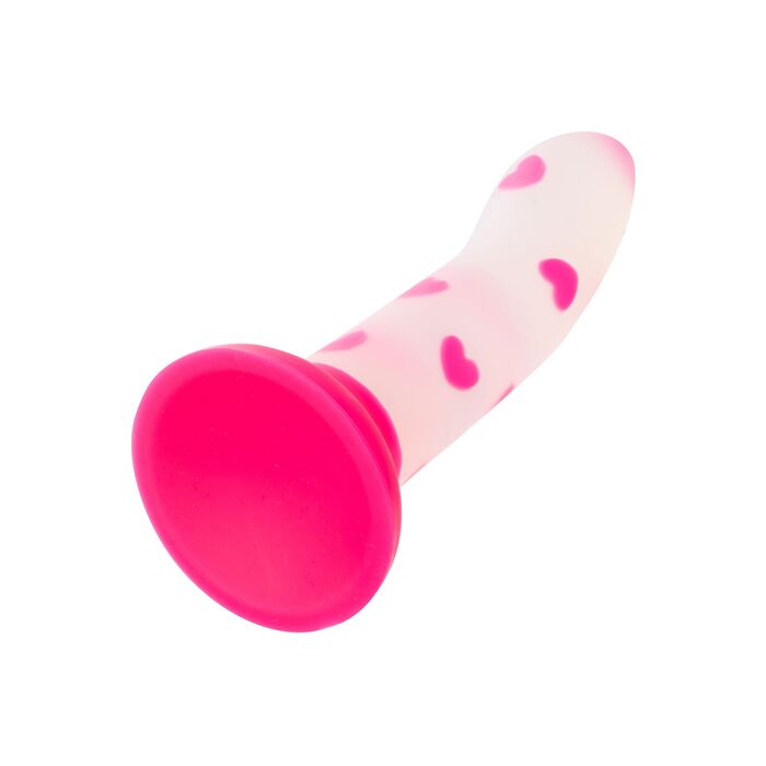 Dildo cu ventuza Glow Stick Heart CalExotics fosforescent, efect fosforescent la intuneric