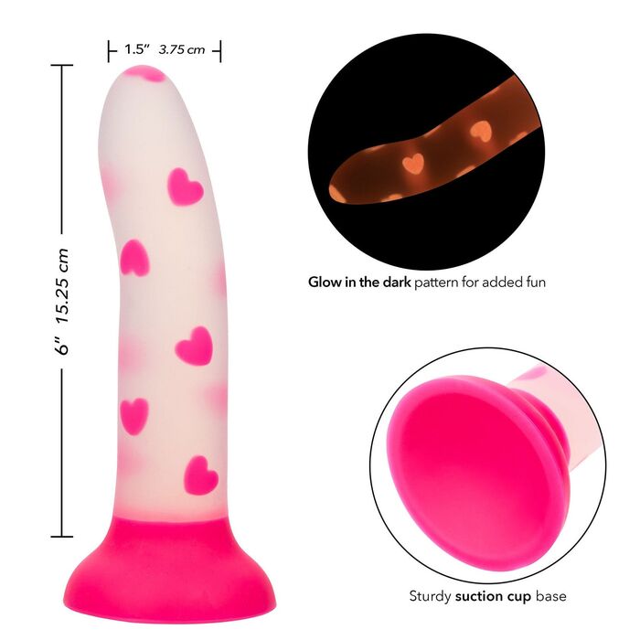 Dildo cu Ventuza Glow Stick Heart CalExotics, Fosforescent lumineaza in intuneric