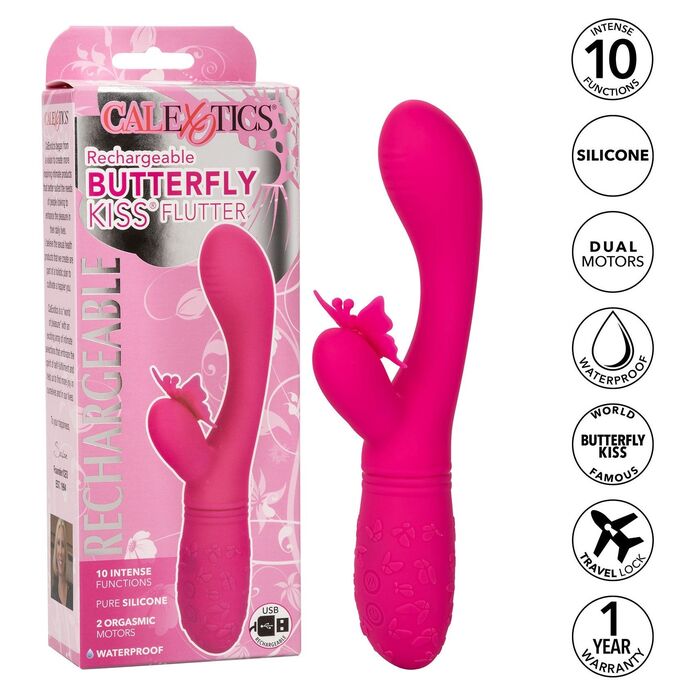 Vibrator Clitoral CalExotics Butterfly Kiss Flutter Roz cutie si functii