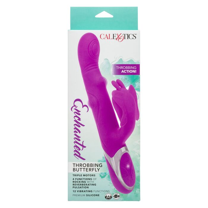 Vibrator rabbit Enchanted Throbbing Butterfly CalExotics mov, cutia originala cu mentiunea throbbing action