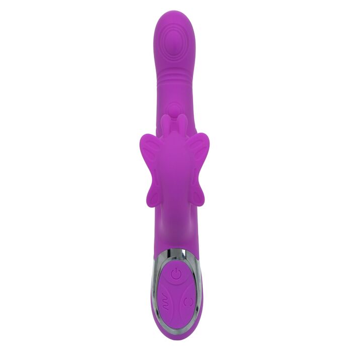Vibrator rabbit Enchanted Throbbing Butterfly CalExotics mov, vedere din fata cu aripile fluturelui simetrice