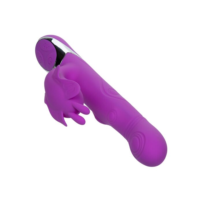 Vibrator rabbit Enchanted Throbbing Butterfly CalExotics mov, detaliu tija striata cu inele texturate