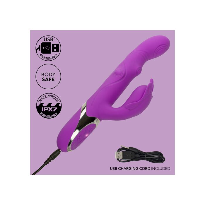 Vibrator rabbit Enchanted Throbbing Butterfly CalExotics mov, infografic reincarcare USB, body-safe, waterproof IPX7