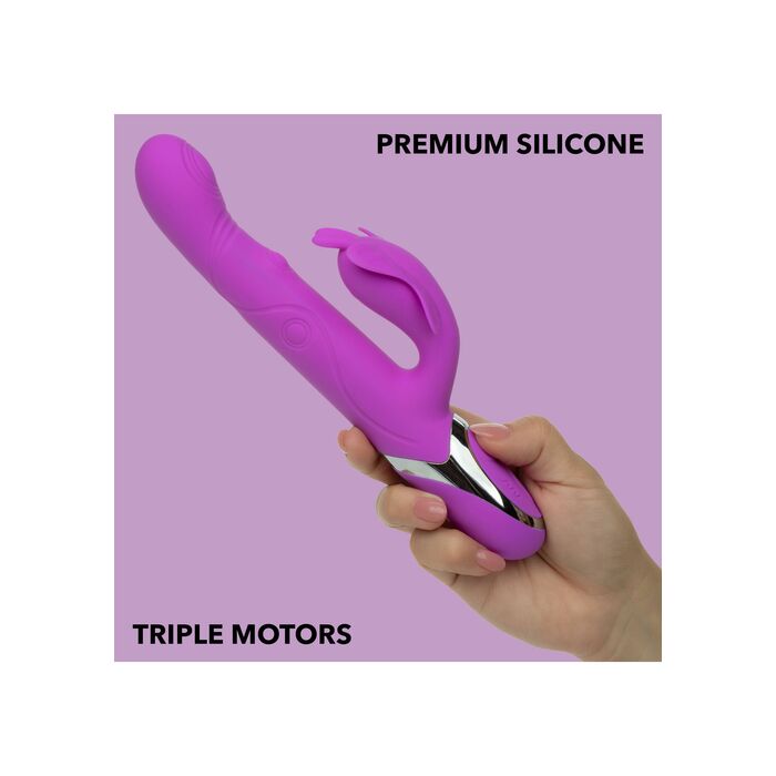 Vibrator rabbit Enchanted Throbbing Butterfly CalExotics mov, vedere laterala cu butoane de control