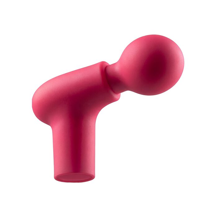 Aparat de masaj cu percutie Power Gun Caresse rosu, vedere completa cu cap sferic si maner tip pistol