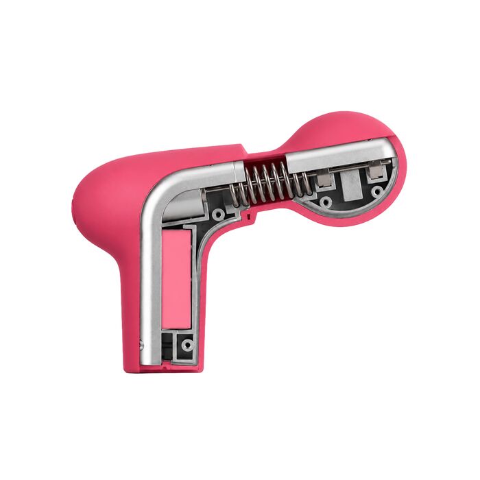 Aparat de masaj cu percutie Power Gun Caresse rosu, diagrama interna cu motor si arc de percutie