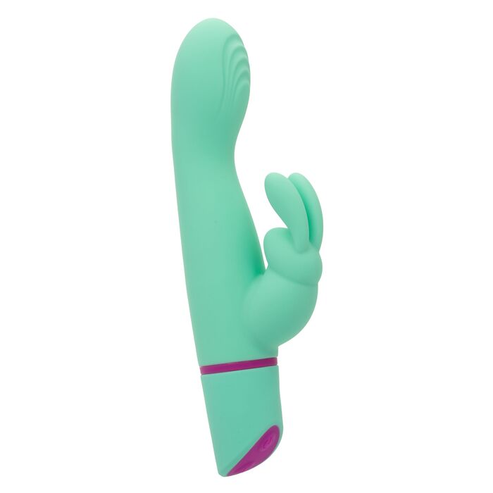 Vibrator rabbit cu balansare Rocking G Bunny CalExotics verde, vedere completa cu urechi de iepuras